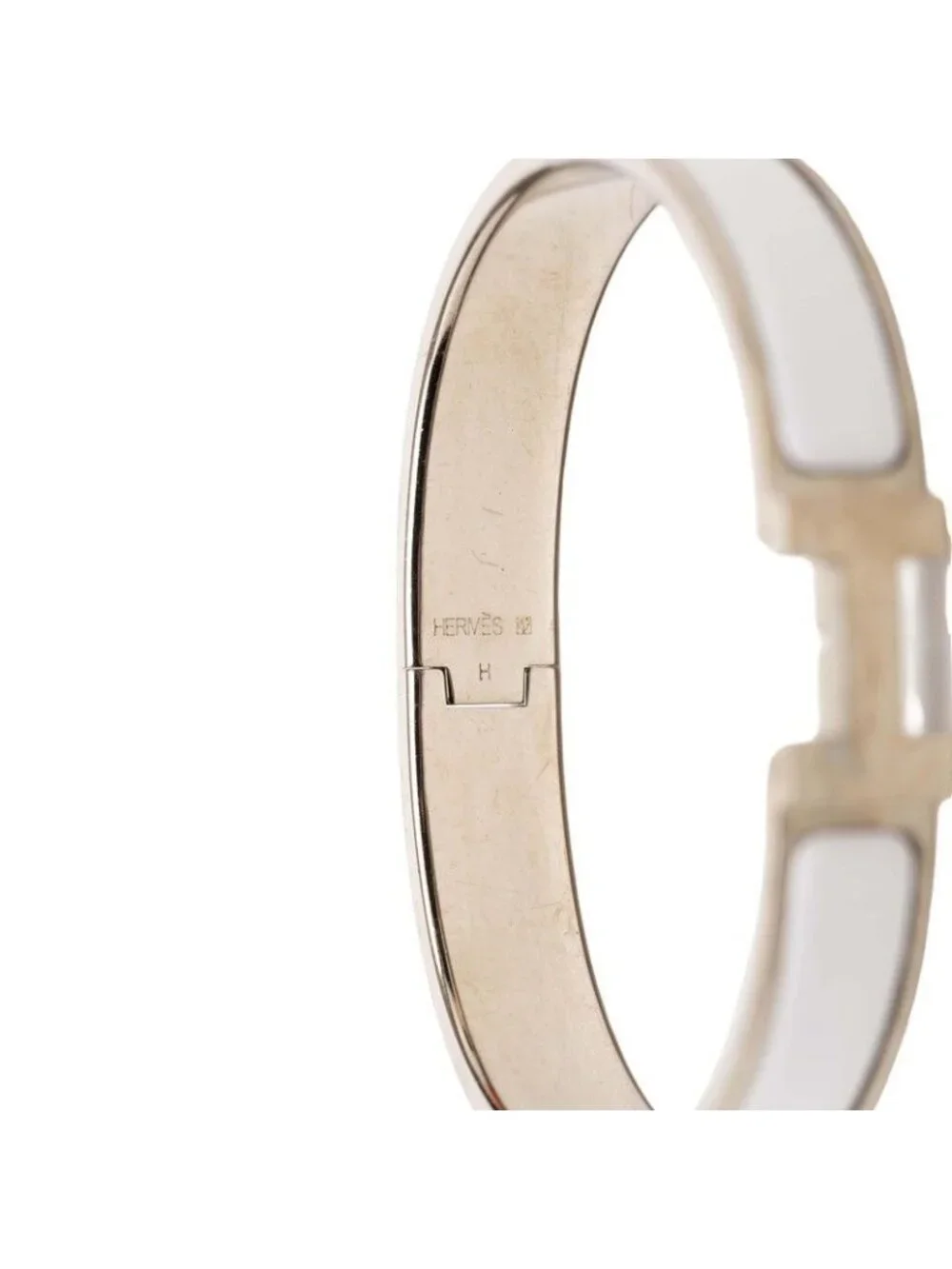 Hermes Click HH T5 XL Enamel Bracelet Silver White Metal